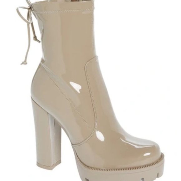 Callie Rainy Baby: Pink or Creamy Taupe Platform Lug Sole Chunky Heel Bootie - Picture 8 of 8